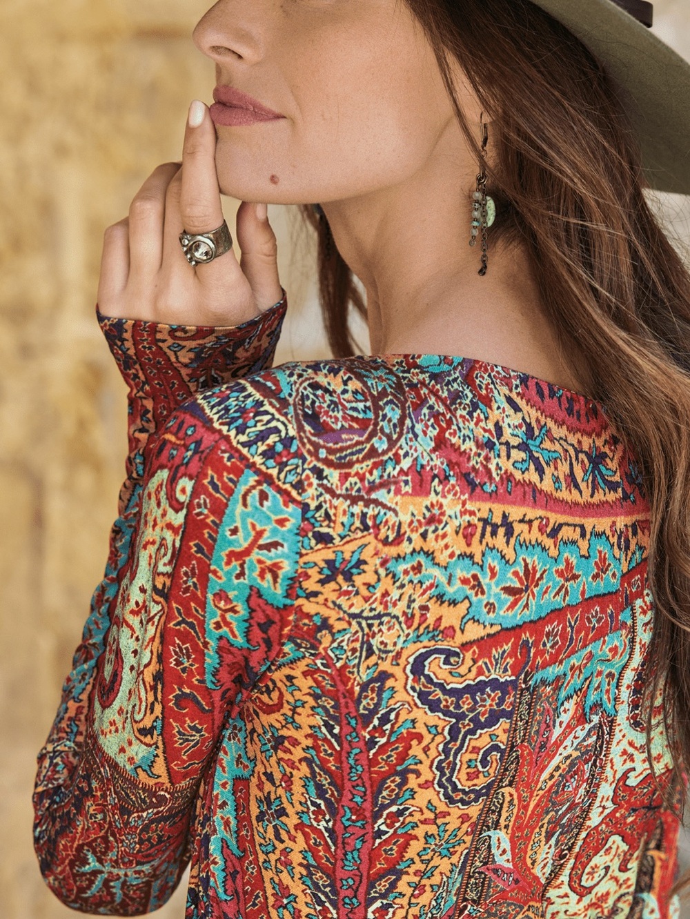 Peruvian Connection Midi Montallegro Dress Teal Blue Gold Red Long Sleeved - Picture 3 of 13